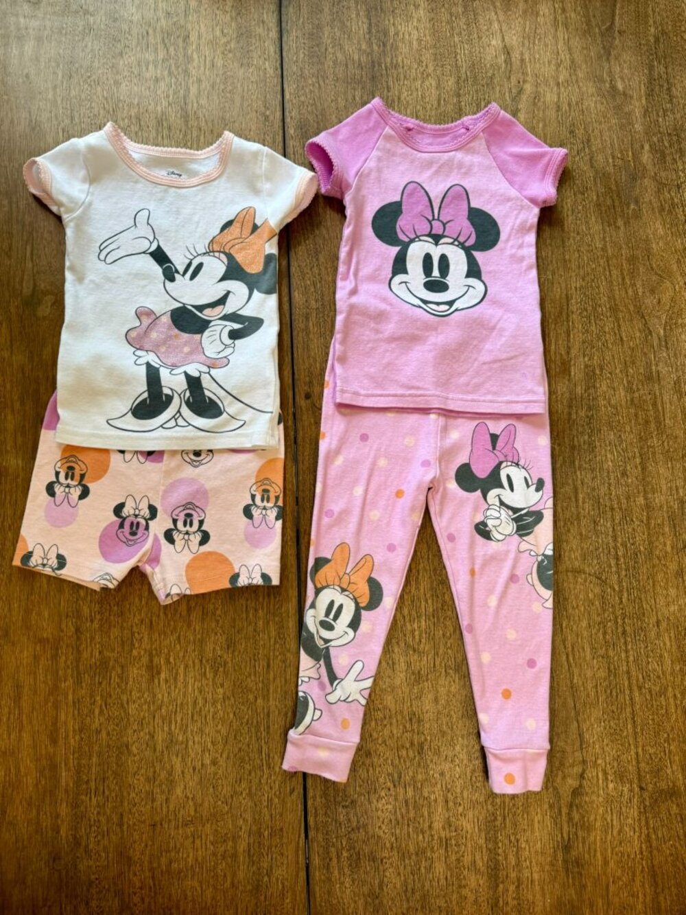 2 Pairs of Girls Disney Minnie Mouse Pajama Sets Pink/ White - Size 2T